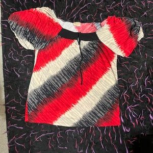Pretty Good Red and Black Pleated Blouse